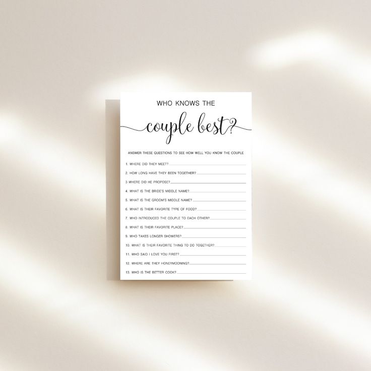 Who knows the Couple Best? Wedding Card Game