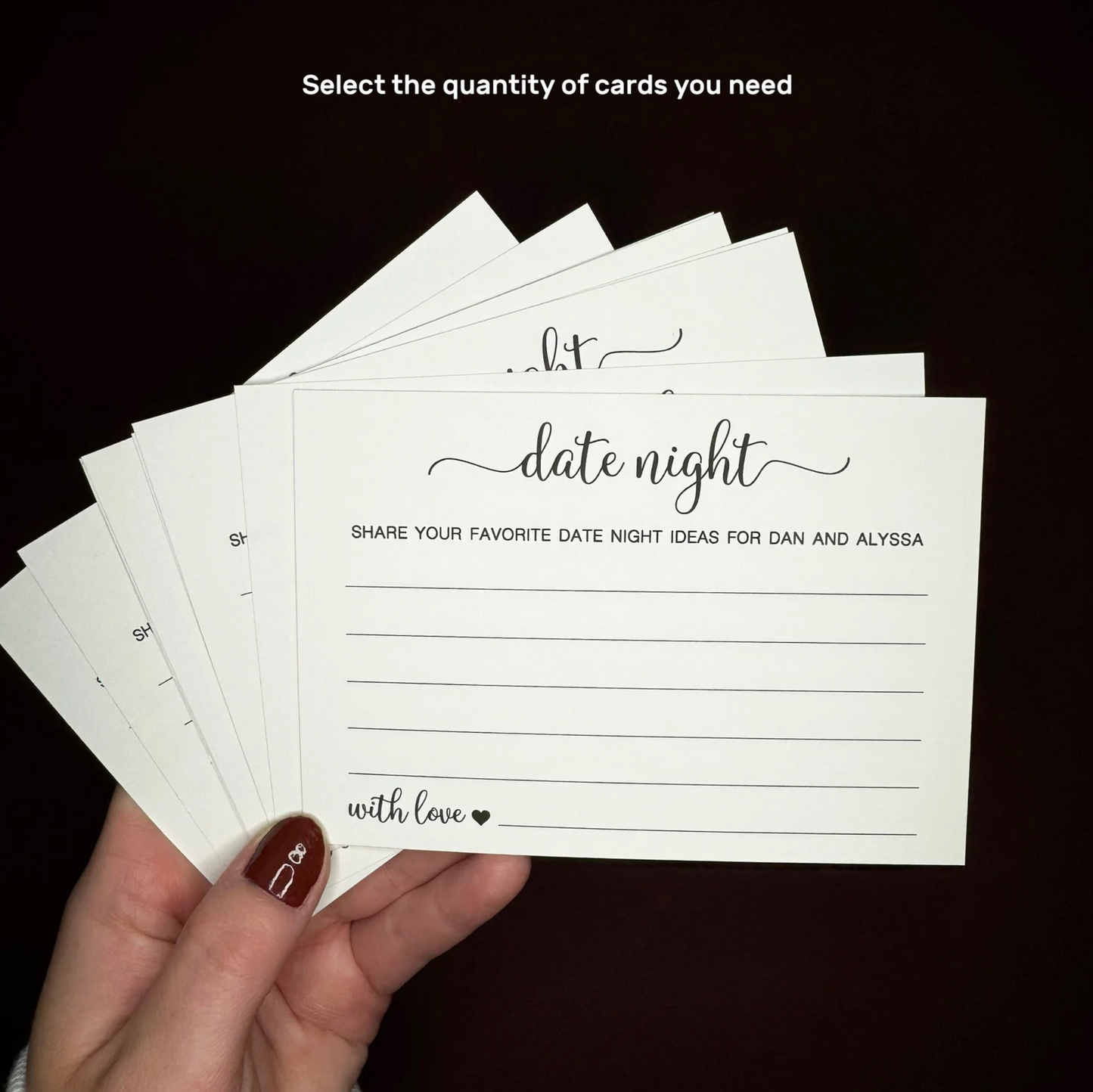 Date Night Cards for the happy Couple - Rehearsal Dinner, Engagement Shower, or Wedding Game