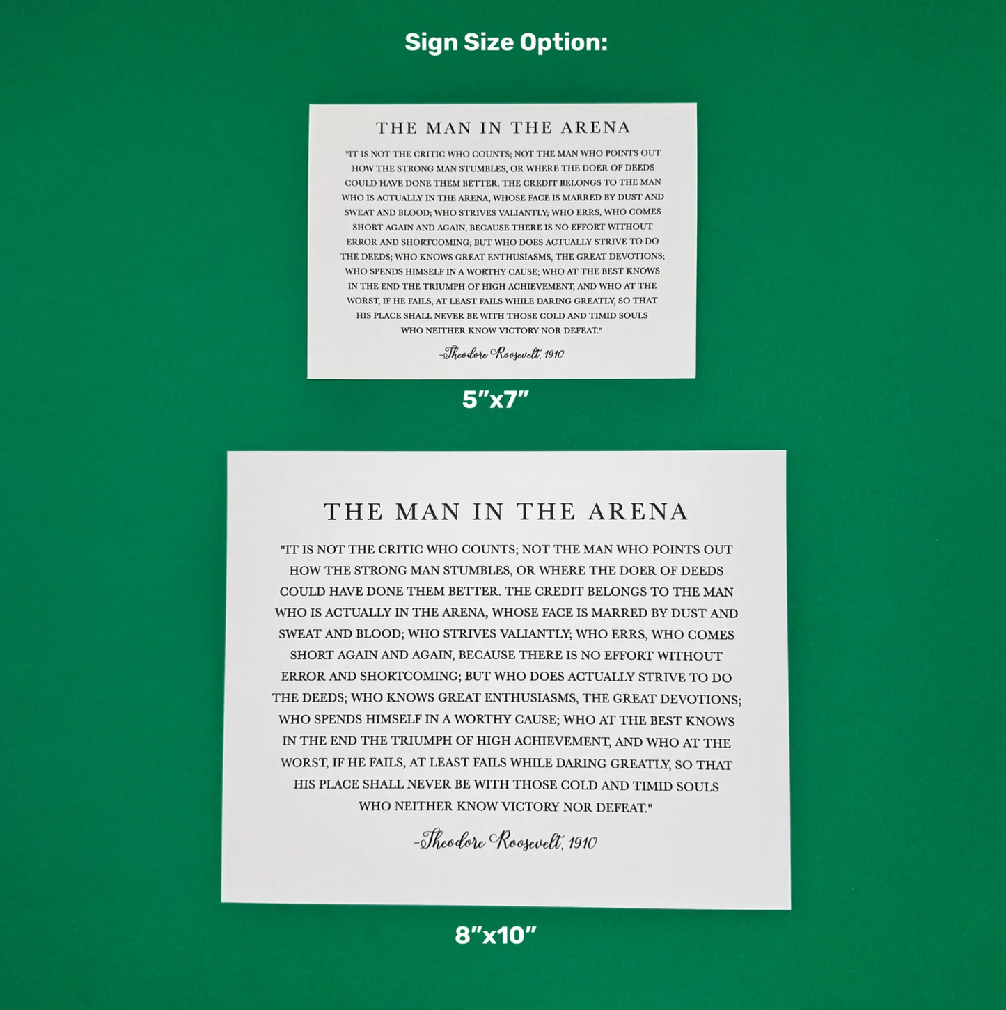 The Man in the Arena Sign - Theodore Roosevelt Quote - Sign Decor - Daring Greatly Inspirational Sign - 5"x7" or 8"x10" Physical Signs