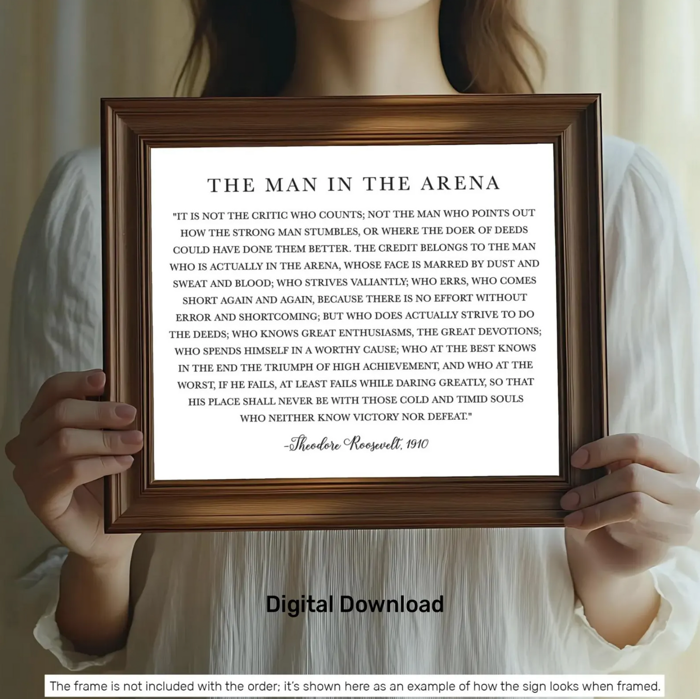 The Man in the Arena Print- Theodore Roosevelt Quote - Daring Greatly Inspirational - Home Decor - DIY Signs - Digital File