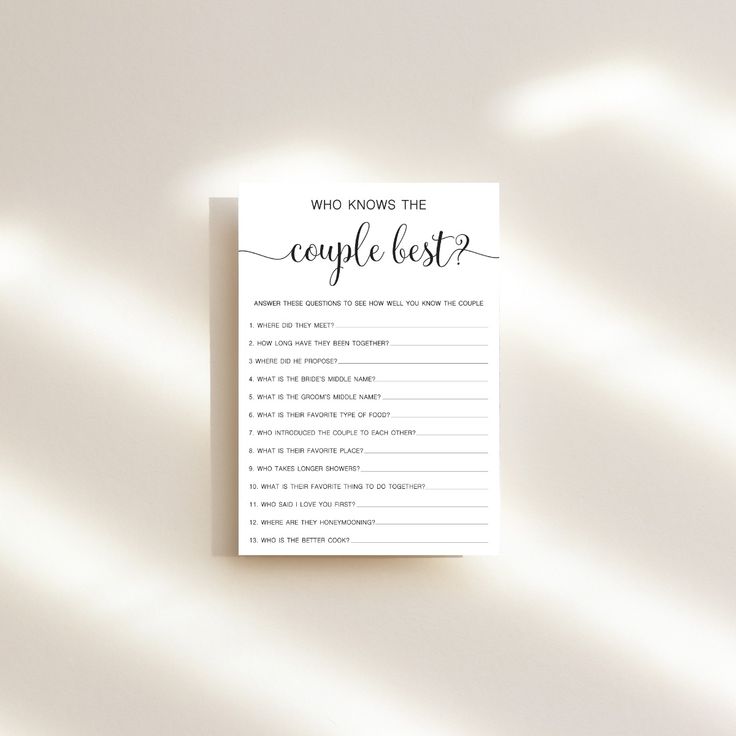 Who knows the Couple Best? Wedding Cards - Digital Download