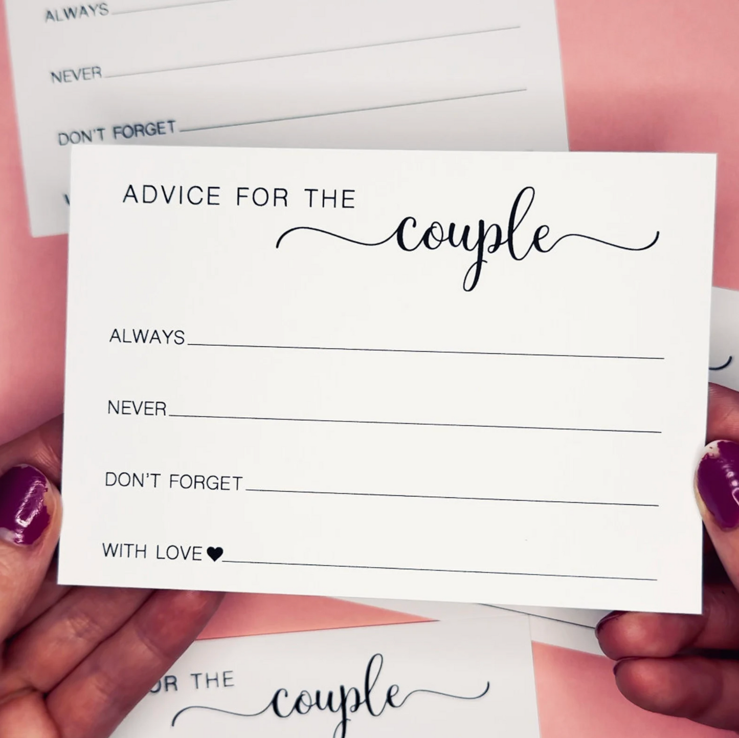 Advice for the Couple Cards: Always, Never, Don't forget...