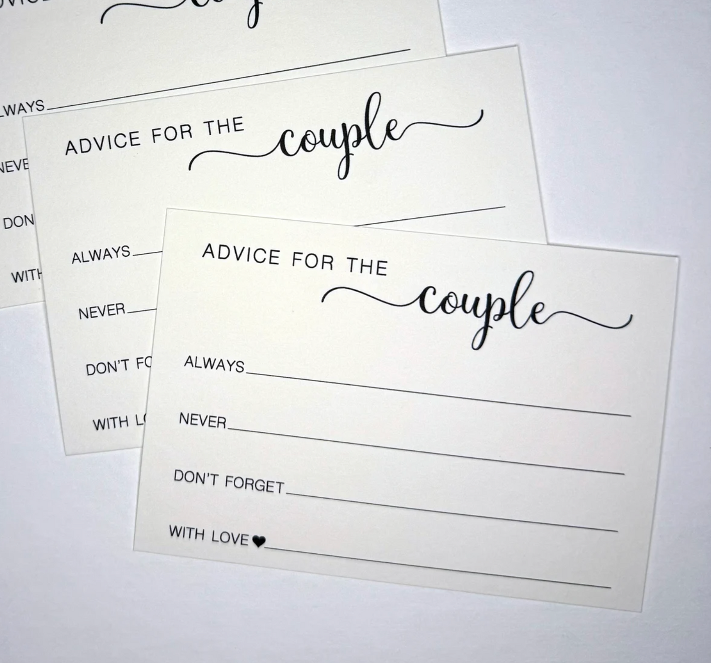 Advice for the Couple Cards: Always, Never, Don't forget...