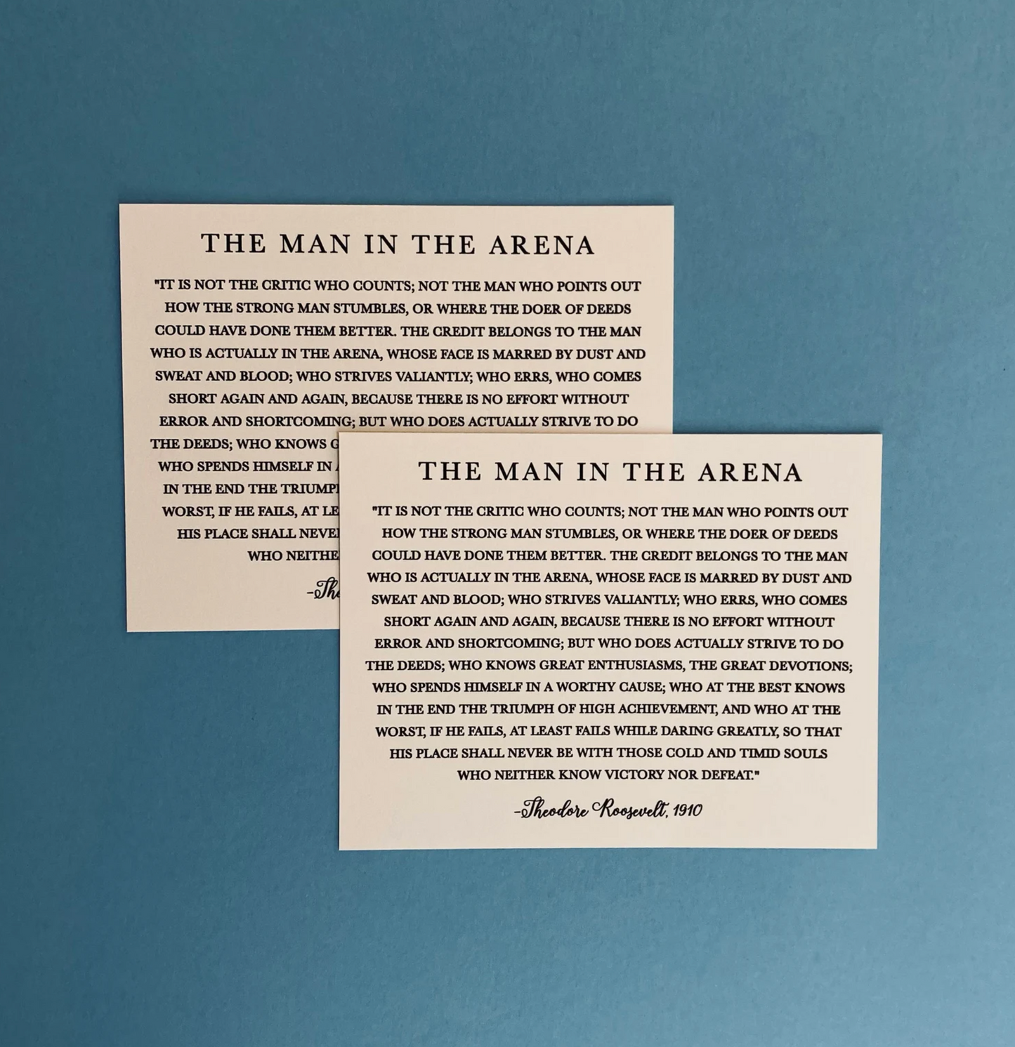 The Man in the Arena Card - Theodore Roosevelt Quote - Flat Card - Daring Greatly Inspirational Card - Pick Card Color - 1910 - For Him