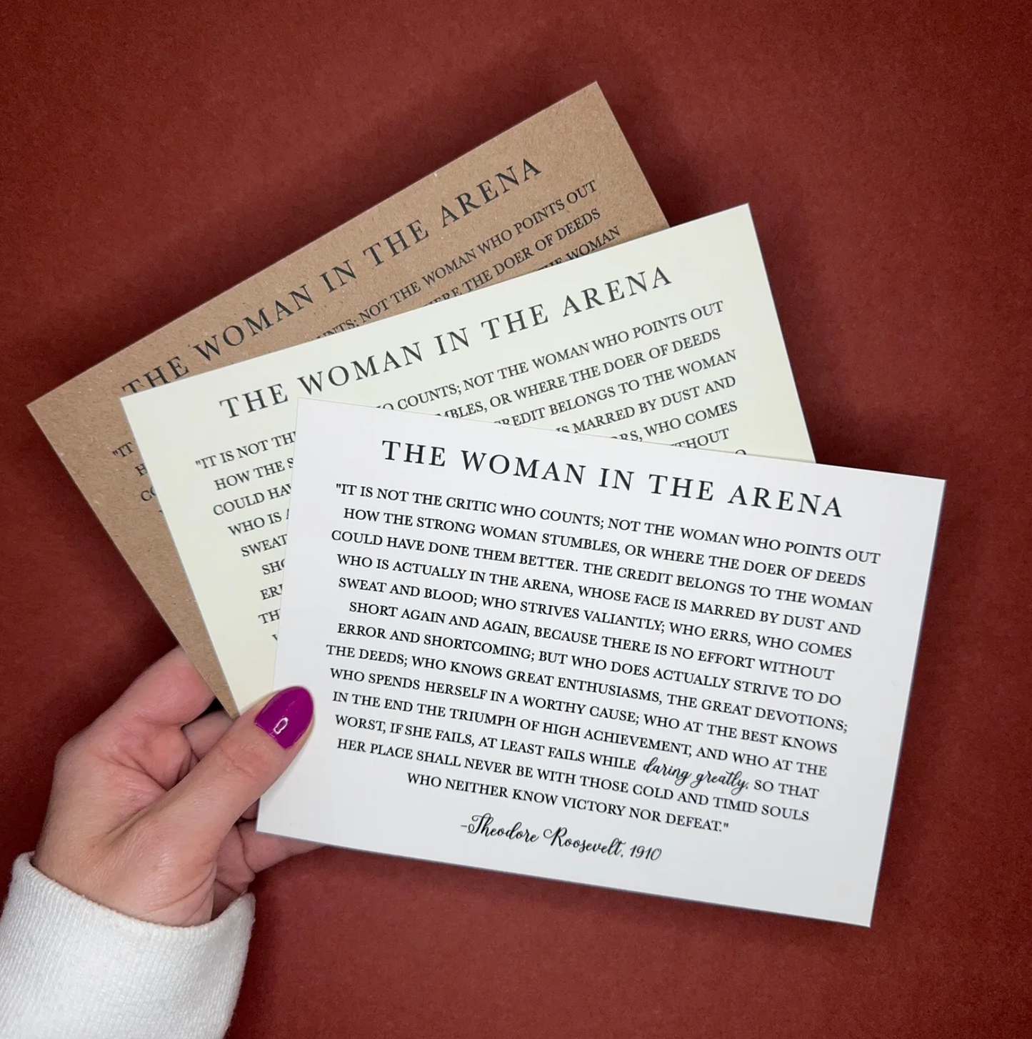 The Woman in the Arena Card - Theodore Roosevelt Quote - Flat Card - Daring Greatly Inspirational Card - Pick Card Color - 1910 - For Her