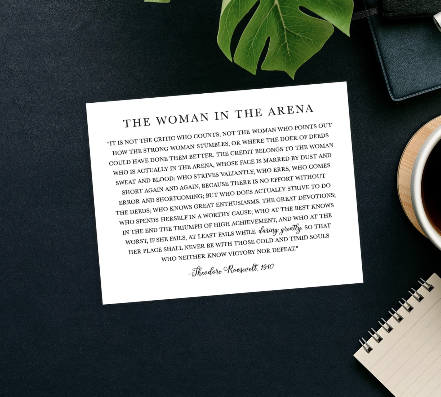 The Woman in the Arena Card - Theodore Roosevelt Quote - Flat Card - Daring Greatly Inspirational Card - Pick Card Color - 1910 - For Her