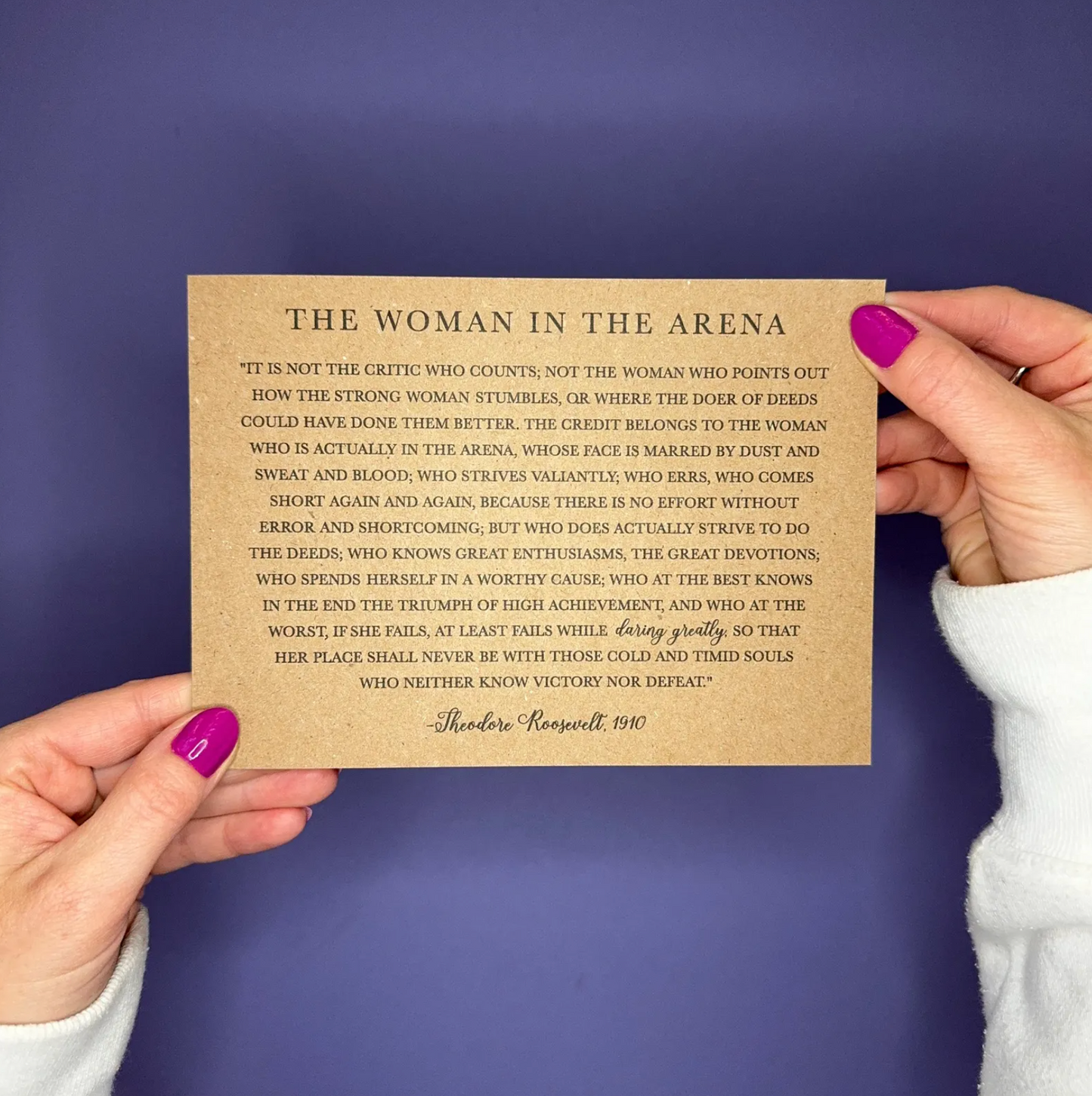 The Woman in the Arena Card - Theodore Roosevelt Quote - Flat Card - Daring Greatly Inspirational Card - Pick Card Color - 1910 - For Her