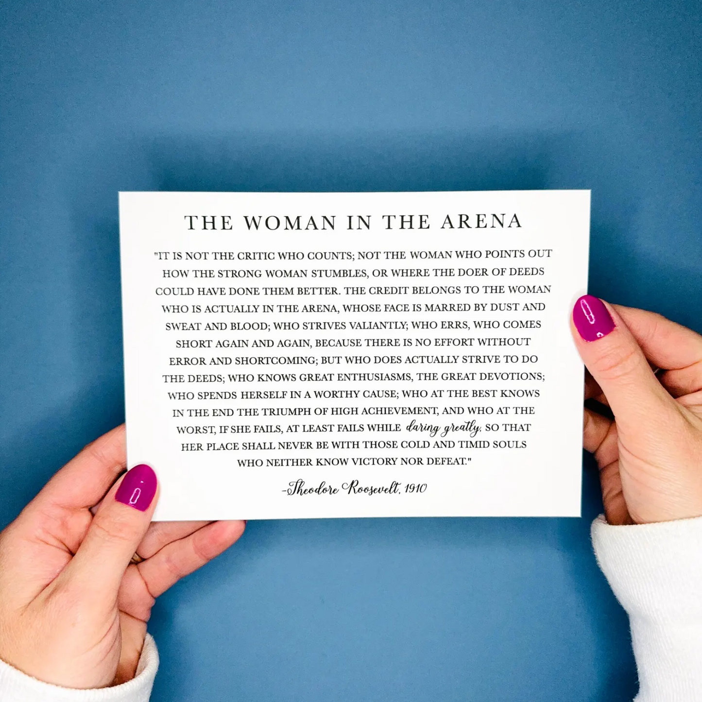 The Woman in the Arena Card - Theodore Roosevelt Quote - Flat Card - Daring Greatly Inspirational Card - Pick Card Color - 1910 - For Her