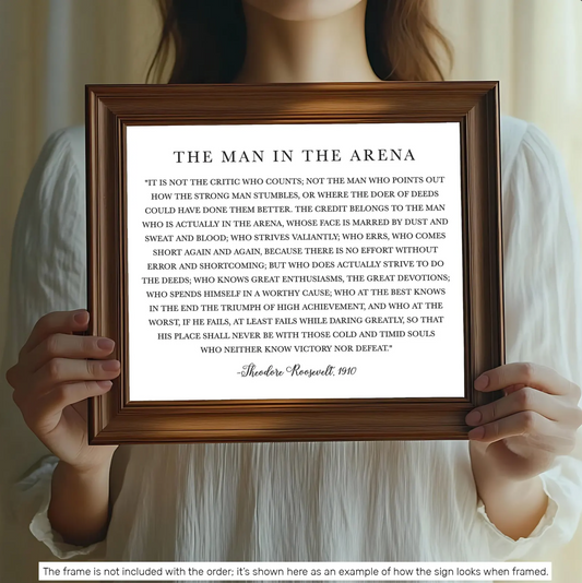 The Man in the Arena Sign - Theodore Roosevelt Quote - Sign Decor - Daring Greatly Inspirational Sign -  5"x7" or 8"x10" Physical Signs