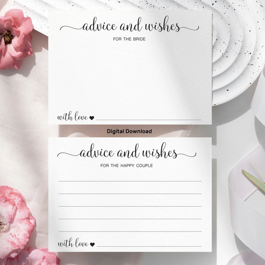 Advice & Wishes Cards - Wedding Words of Wisdom Cards - Digital Download