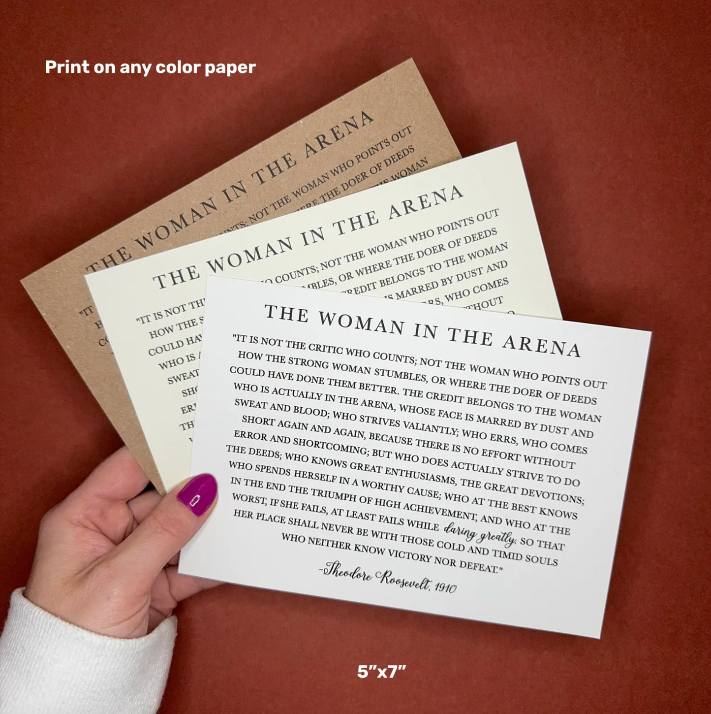 The Woman in the Arena Print- Theodore Roosevelt Quote - Daring Greatly Inspirational - Home Decor - DIY Signs - Digital File