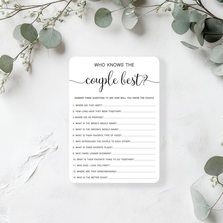 Who knows the Couple Best? Wedding Cards - Digital Download