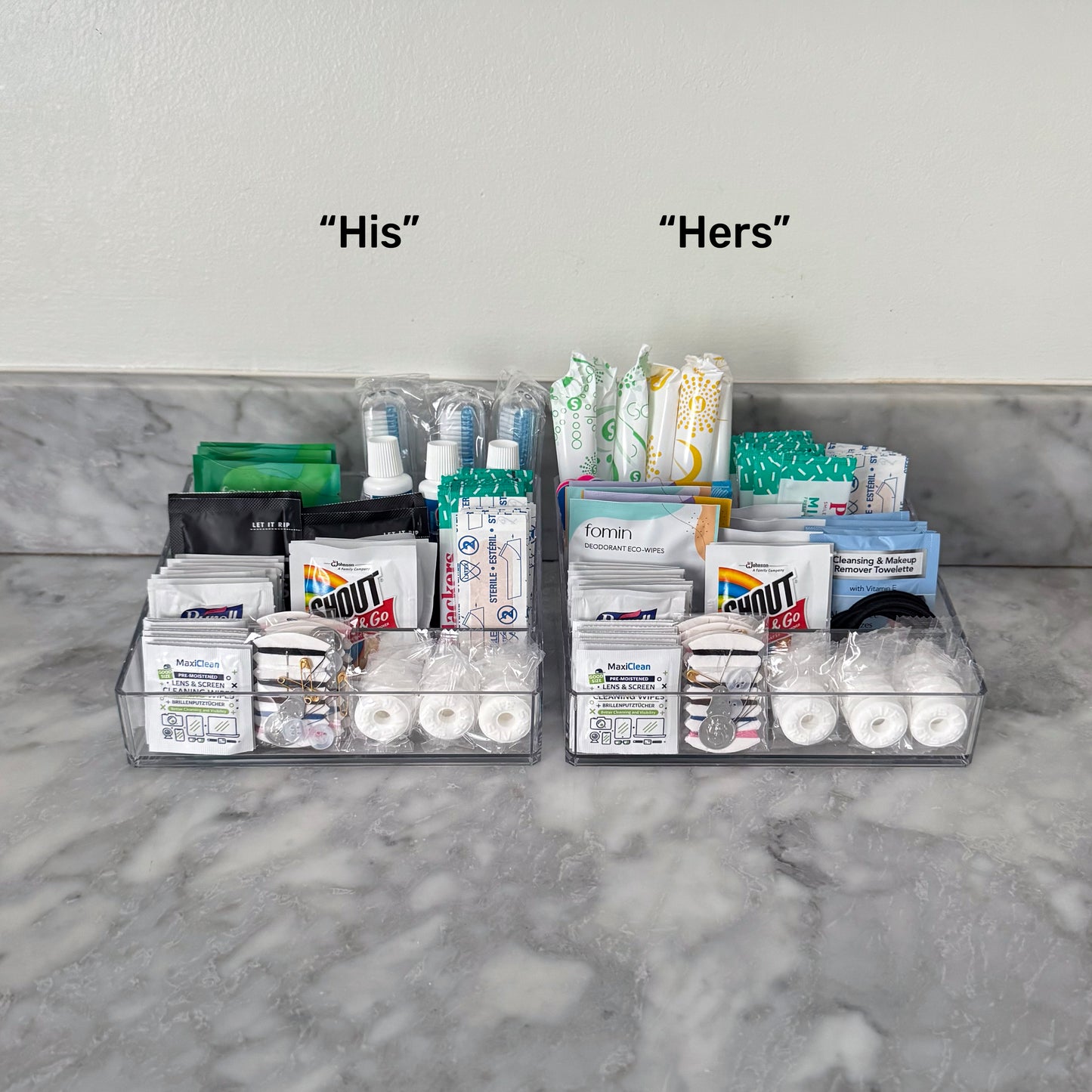 Deluxe His and Hers Wedding Bathroom Trays - 4 Compartment Bathroom Amenities Trays