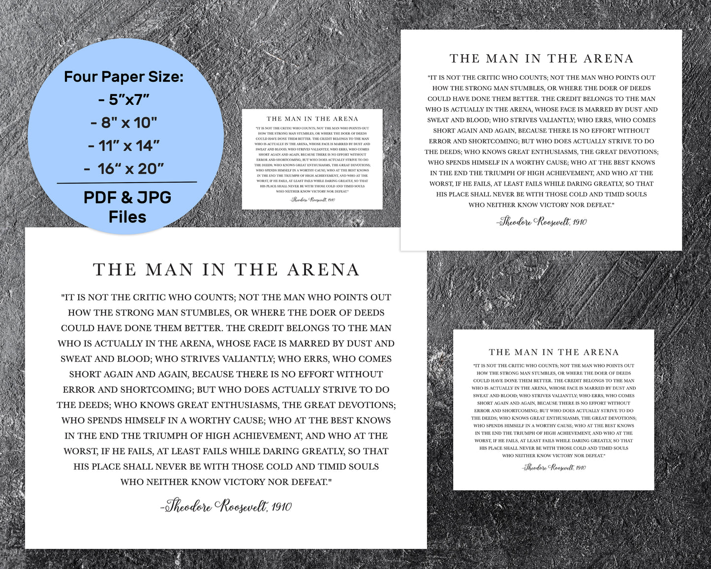 The Man in the Arena Print- Theodore Roosevelt Quote - Daring Greatly Inspirational - Home Decor - DIY Signs - Digital File