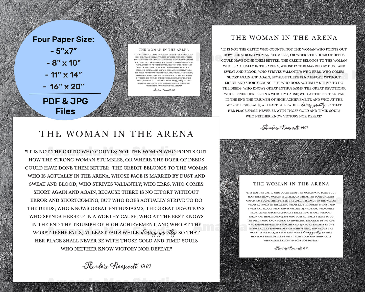 The Woman in the Arena Print- Theodore Roosevelt Quote - Daring Greatly Inspirational - Home Decor - DIY Signs - Digital File